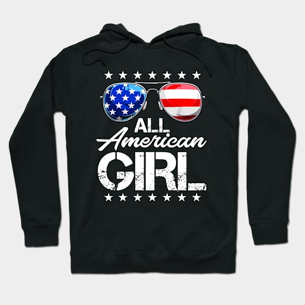 4th of July Shirt ALL AMERICAN GIRL USA Flag Patriotic Family Hoodie by mittievance